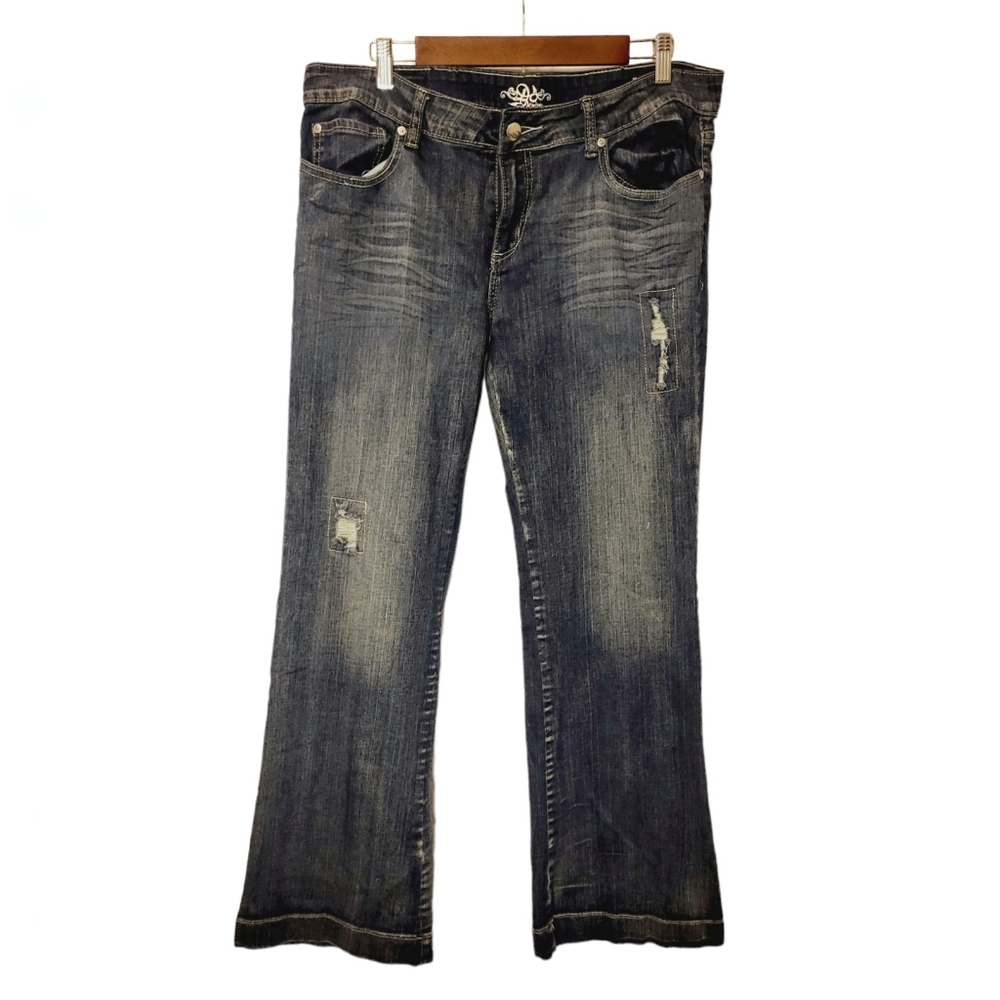 Distressed flare jeans